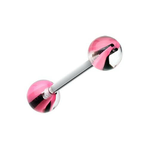 Marble Lace Acrylic Top Barbell Tongue Ring Barbell Impulse Piercings Pink/Black