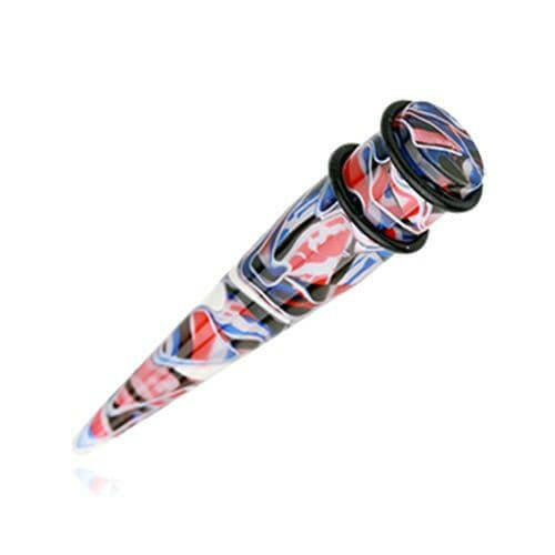 Marble Lava UV Acrylic Ear Stretching Taper Tapers Impulse Piercings 14 GA (1.6mm) Red/Blue