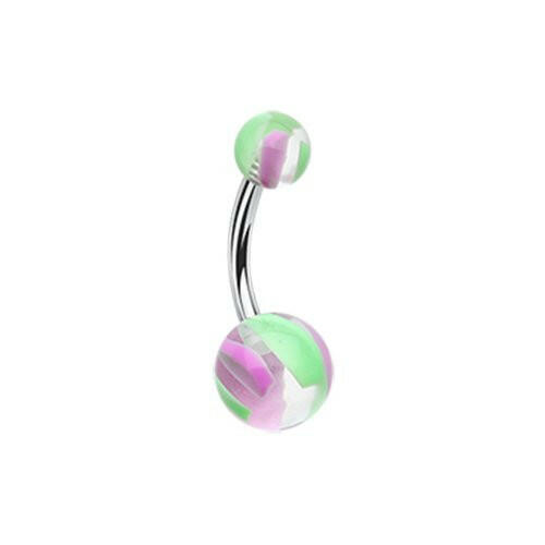 Marble Pin Stripe Acrylic Belly Button Ring Navel Ring Impulse Piercings Green/Purple