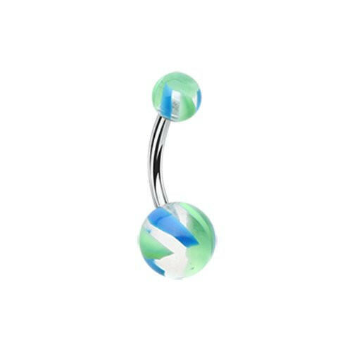 Marble Pin Stripe Acrylic Belly Button Ring Navel Ring Impulse Piercings Blue/Green