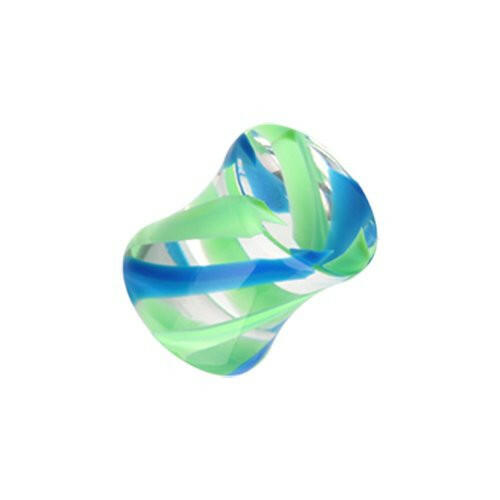 Marble Stripe Acrylic Double Flared Ear Gauge Plug Plugs Impulse Piercings 8 gauge (3.2mm) Green/Blue