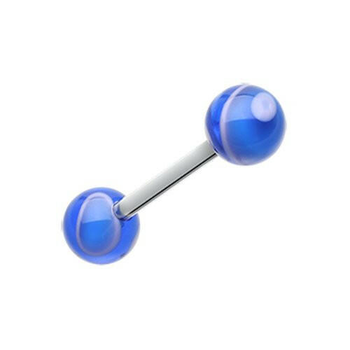 Marble Stripe Acrylic Top Barbell Tongue Ring Barbell Impulse Piercings Blue