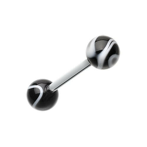 Marble Stripe Acrylic Top Barbell Tongue Ring Barbell Impulse Piercings Black