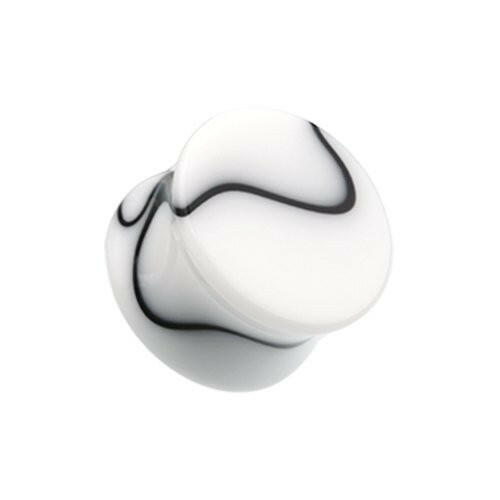 Marble Swirl Acrylic Double Flared Ear Gauge Plug White Plugs Impulse Piercings 8 gauge (3.2mm) White