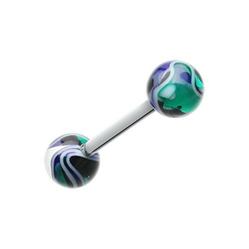 Marble Swirl Acrylic Top Barbell Tongue Ring Barbell Impulse Piercings Blue/Green