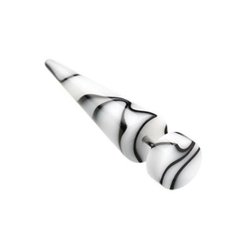 Marble Swirl UV Acrylic Fake Taper Fake Plug Impulse Piercings 1/4" (6mm) 18 gauge (1mm) White/Black