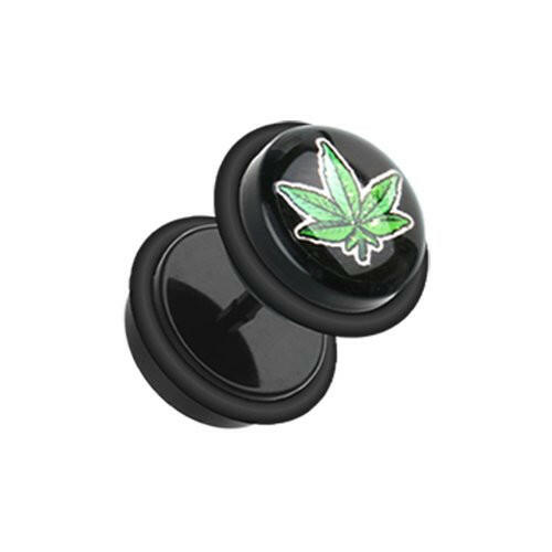 Marijuana Cannabis Pot Leaf Acrylic Fake Plug Earrings with O-Rings Fake Plug Earrings Impulse Piercings 16 GA (1.2mm)