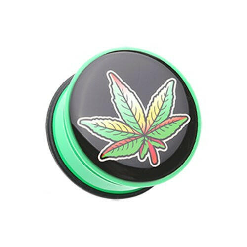 Marijuana Cannabis Pot Leaf Single Flared Ear Gauge Plug Plugs Impulse Piercings 2 GA (6.5mm)