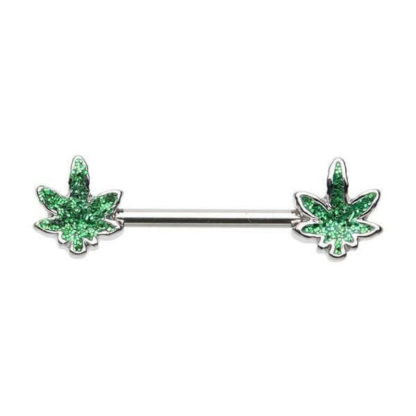 Marijuana Sativa Cannabis Pot Leaf Nipple Barbell Ring Nipple Ring Impulse Piercings