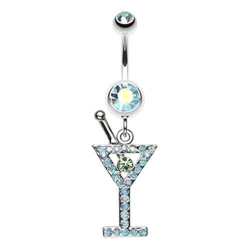 Martini Glass Sparkle Belly Button Ring Navel Ring Impulse Piercings Aqua/Aurora Borealis