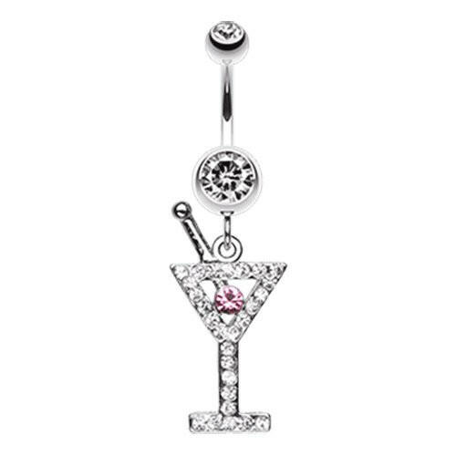 Martini Glass Sparkle Belly Button Ring Navel Ring Impulse Piercings Clear/Fuchsia