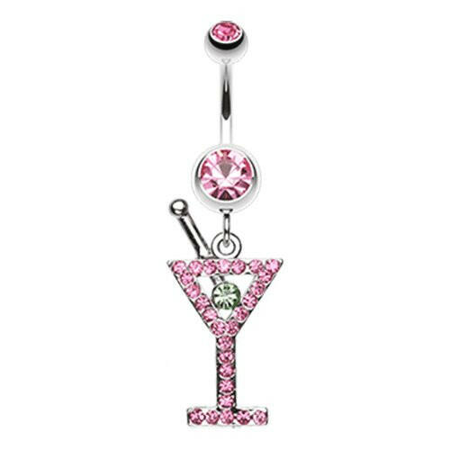 Martini Glass Sparkle Belly Button Ring Navel Ring Impulse Piercings Light Pink