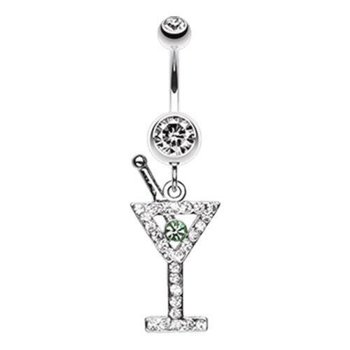 Martini Glass Sparkle Belly Button Ring Navel Ring Impulse Piercings Clear/Light Green