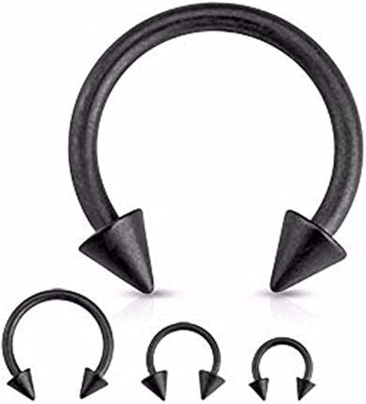 Matte Black IP Horseshoe with Spike Ends 316L Surgical Steel Circular Barbell Horseshoe Skin Metals