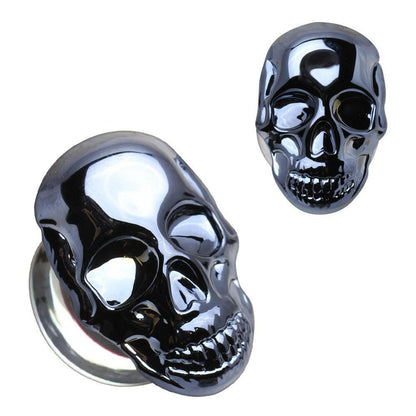 Metallic Black Skull Glass Double Flare Plug Plugs Impulse Piercings 2 gauge (6mm)