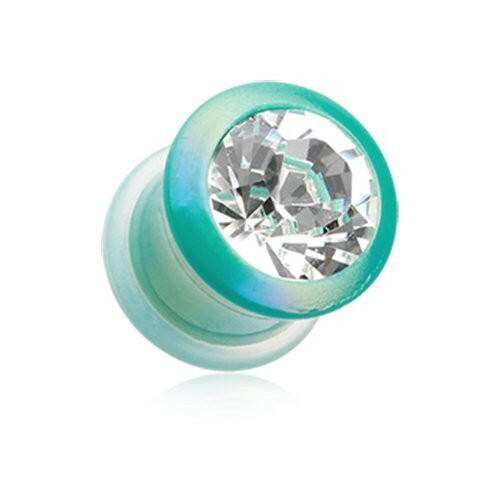 Metallic Coated Iridescent Gem Single Flared Ear Gauge Plug Plugs Impulse Piercings 6 gauge (4mm)