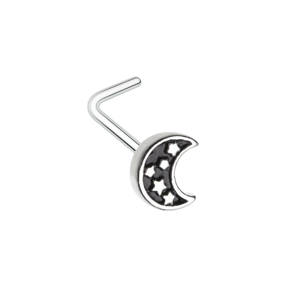 Midnight Moon & Stars L-Shaped Nose Ring Nose Ring Impulse Piercings