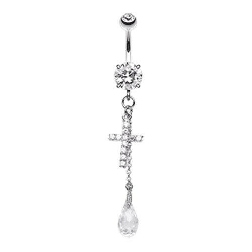 Mini Cross Chain Dangle Cubic Zirconia Belly Button Ring Navel Ring Impulse Piercings Clear