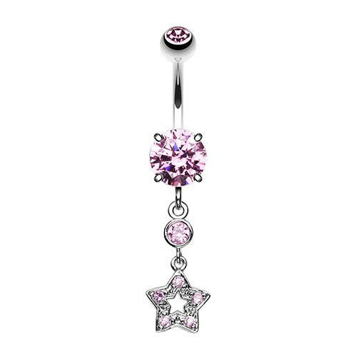 Mini Cubic Zirconia Star Dazzle Belly Button Ring Navel Ring Impulse Piercings Pink