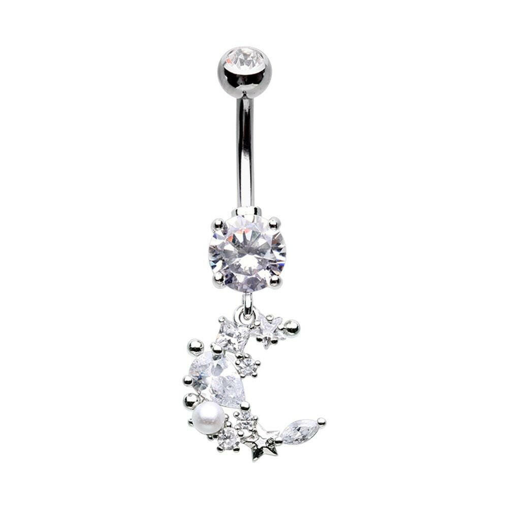 Moon Cluster Cubic Zirconia Belly Button Ring Navel Ring Impulse Piercings