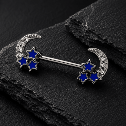 Stainless Steel Jeweled Moon and Star Nipple Bar - Skin Metals
