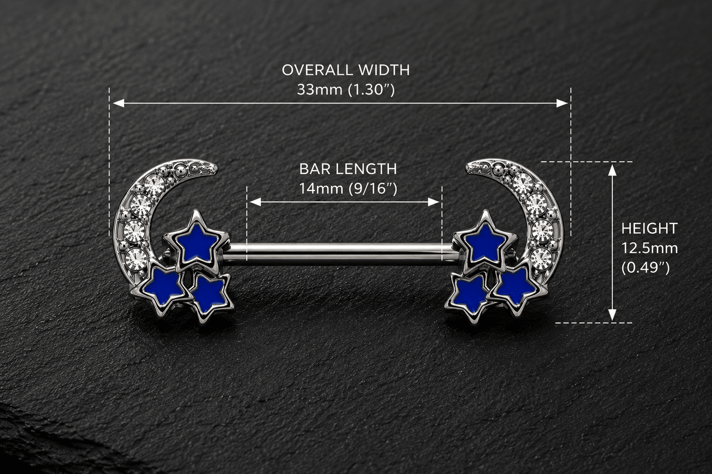 Stainless Steel Jeweled Moon and Star Nipple Bar - Skin Metals