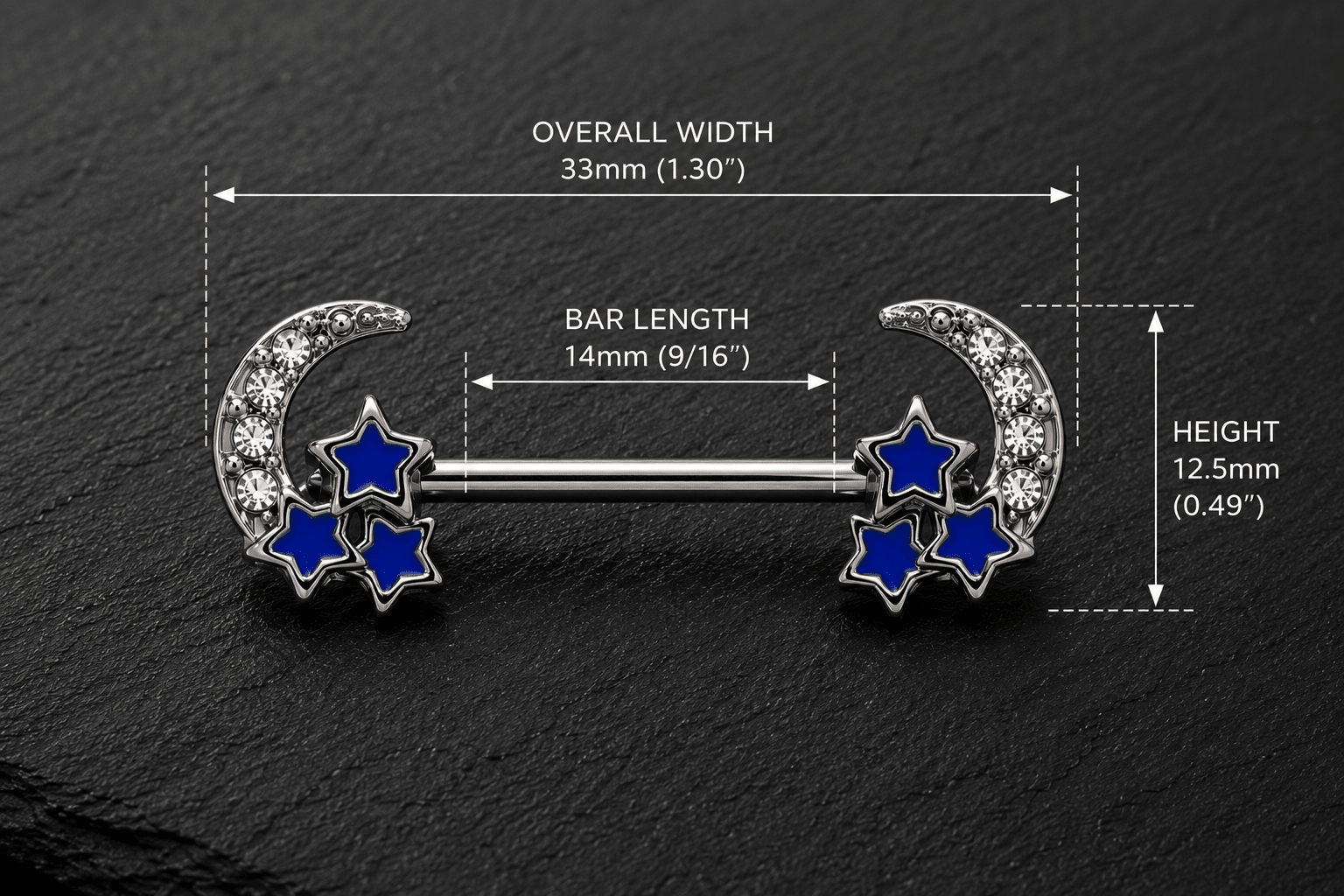 Stainless Steel Jeweled Moon and Star Nipple Bar - Skin Metals