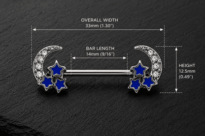 Stainless Steel Jeweled Moon and Star Nipple Bar - Skin Metals