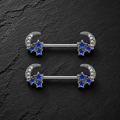 Stainless Steel Jeweled Moon and Star Nipple Bar - Skin Metals
