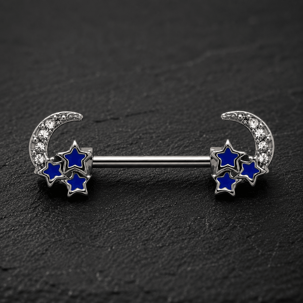 Stainless Steel Jeweled Moon and Star Nipple Bar - Skin Metals