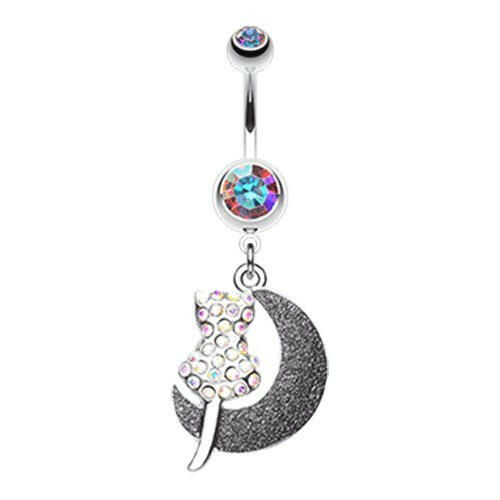 Moonlight Dream Kitty Belly Button Ring Navel Ring Impulse Piercings 14 gauge (1.6mm) Aurora Borealis