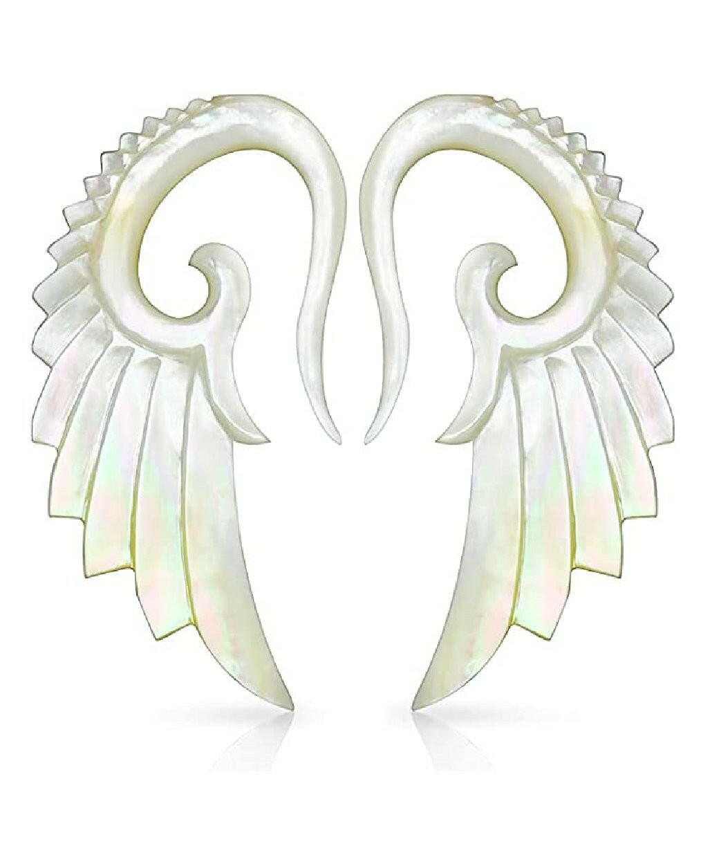 Mother of Pearl Angelic Wing Pair of Hand Carved Taper Tapers Impulse Piercings 10GA (2.4mm)