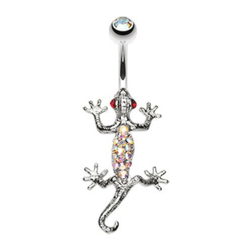 Moving Gecko Lizard Sparkle Belly Button Ring Navel Ring Impulse Piercings Aurora Borealis