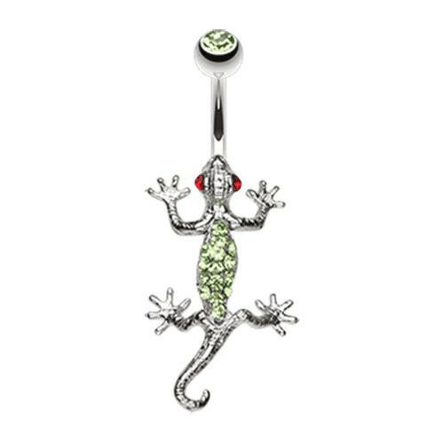 Moving Gecko Lizard Sparkle Belly Button Ring Navel Ring Impulse Piercings Light Green