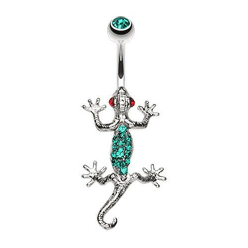 Moving Gecko Lizard Sparkle Belly Button Ring Navel Ring Impulse Piercings Green