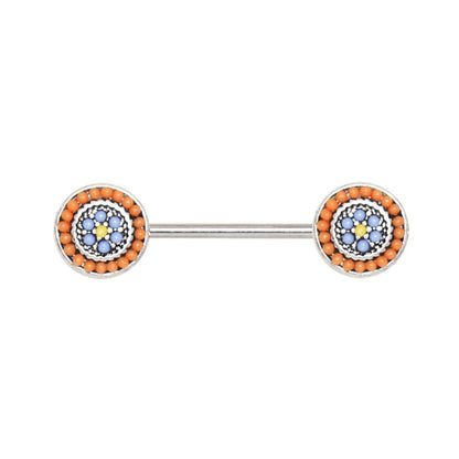 Multi Bead Antique Nipple Bar 14G Orange Blue Yellow Pair