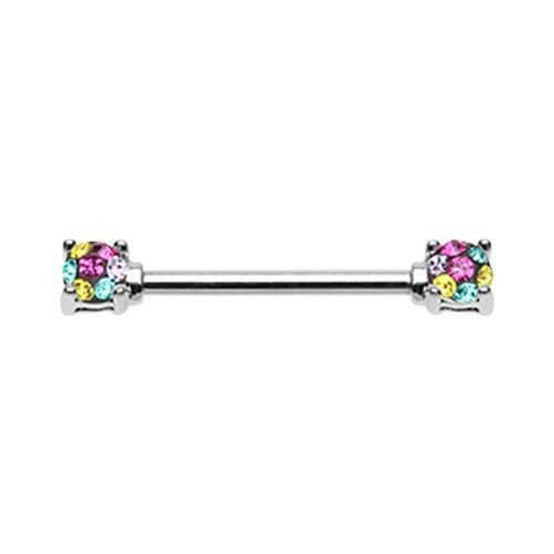 Multi Color Sprinkle Dot Multi Gem Prong Set Nipple Barbell Ring Nipple Ring Impulse Piercings 14 GA (1.6mm) Retro