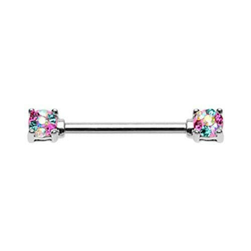 Multi Color Sprinkle Dot Multi Gem Prong Set Nipple Barbell Ring Nipple Ring Impulse Piercings 14 GA (1.6mm) Miami