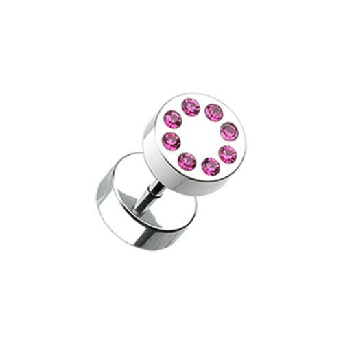 Multi Gem Encircled Steel Fake Plug Fake Plug Impulse Piercings 16 gauge (1.2mm) Fuchsia