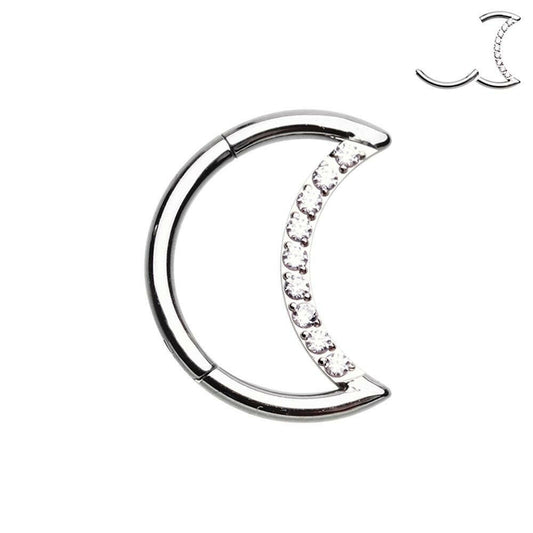 Multi Gem Moon Shape Steel Seamless Hinged Clicker Ring Captive Bead Impulse Piercings 5/16" (8mm)