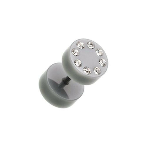 Multi Gem Solid Acrylic Fake Plug Body Jewelry Impulse Piercings 16 gauge(1.2mm) Gray