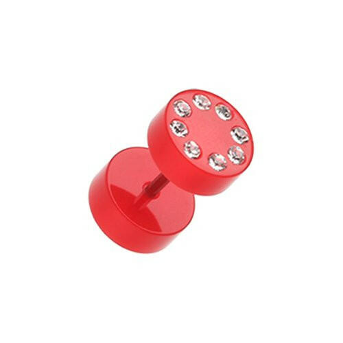 Multi Gem Solid Acrylic Fake Plug Body Jewelry Impulse Piercings 16 gauge(1.2mm) Red