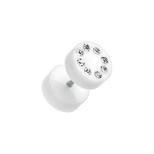 Multi Gem Solid Acrylic Fake Plug Body Jewelry Impulse Piercings 16 gauge(1.2mm) White