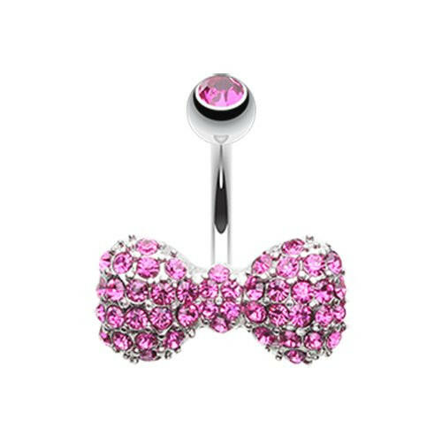 Multi Gem Sparkle Bow-Tie Belly Button Ring Navel Ring Impulse Piercings Fuchsia