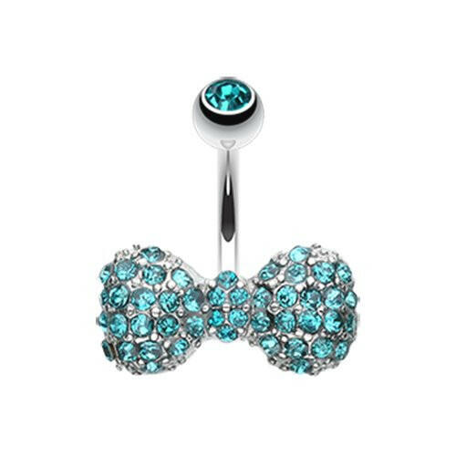 Multi Gem Sparkle Bow-Tie Belly Button Ring Navel Ring Impulse Piercings Teal