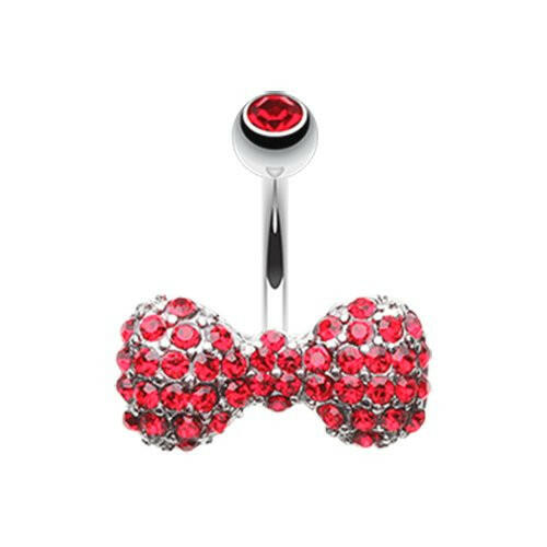 Multi Gem Sparkle Bow-Tie Belly Button Ring Navel Ring Impulse Piercings Red