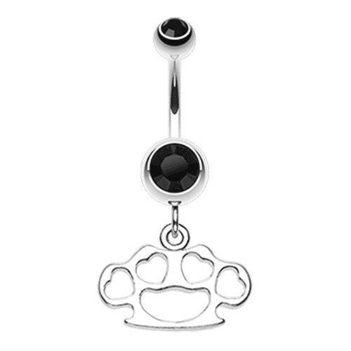 Multi Hearts Brass Knuckle Belly Button Ring Navel Ring Impulse Piercings Black