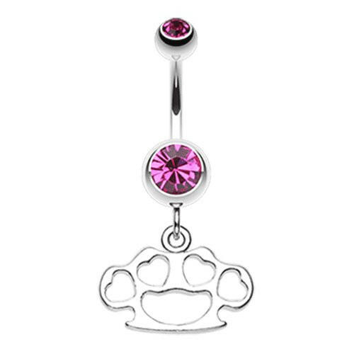 Multi Hearts Brass Knuckle Belly Button Ring Navel Ring Impulse Piercings Fuchsia