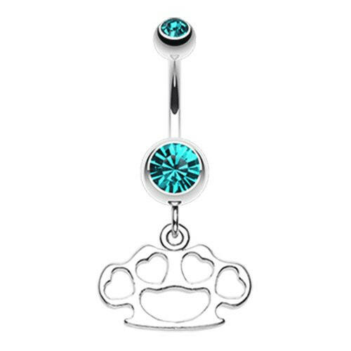 Multi Hearts Brass Knuckle Belly Button Ring Navel Ring Impulse Piercings Teal