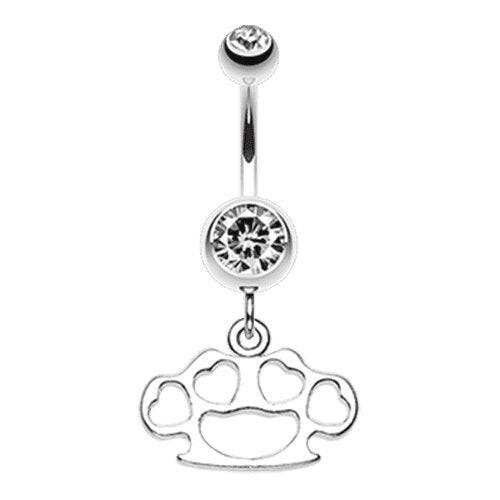 Multi Hearts Brass Knuckle Belly Button Ring Navel Ring Impulse Piercings Clear